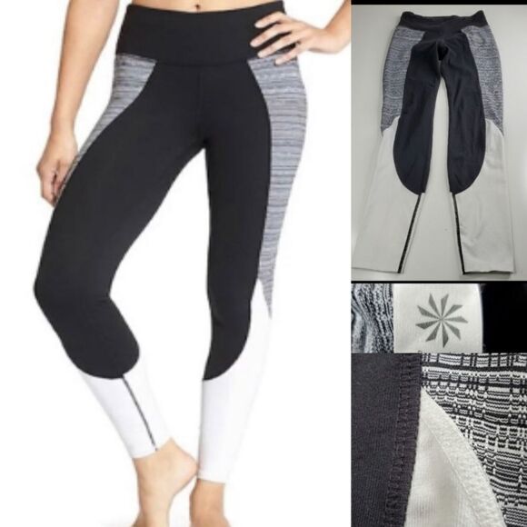 XS ATHLETA high rise jacquard flow black gray Chatarunga LEGGINGS extra small - Picture 1 of 14
